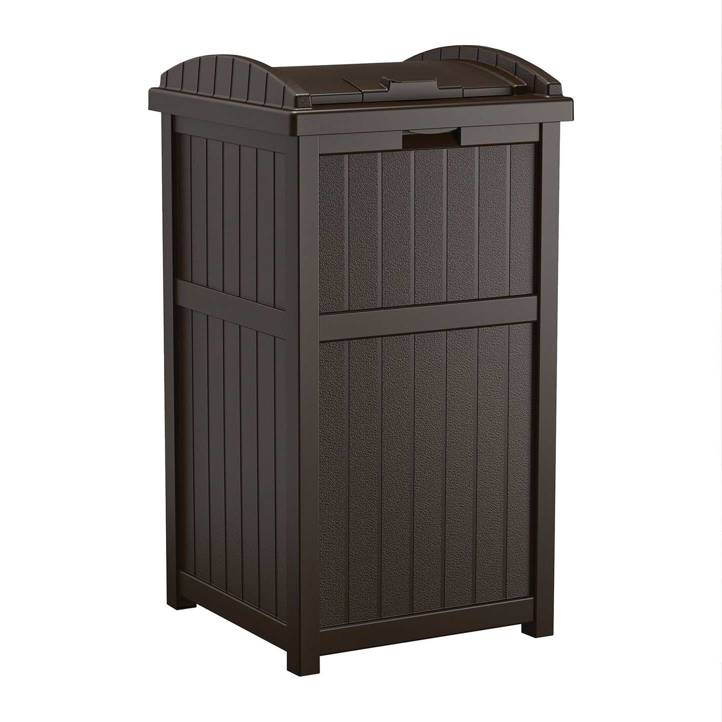 Suncast 33 Gal Hideaway Backyard Garbage Can with Secure Lid in Java Brown