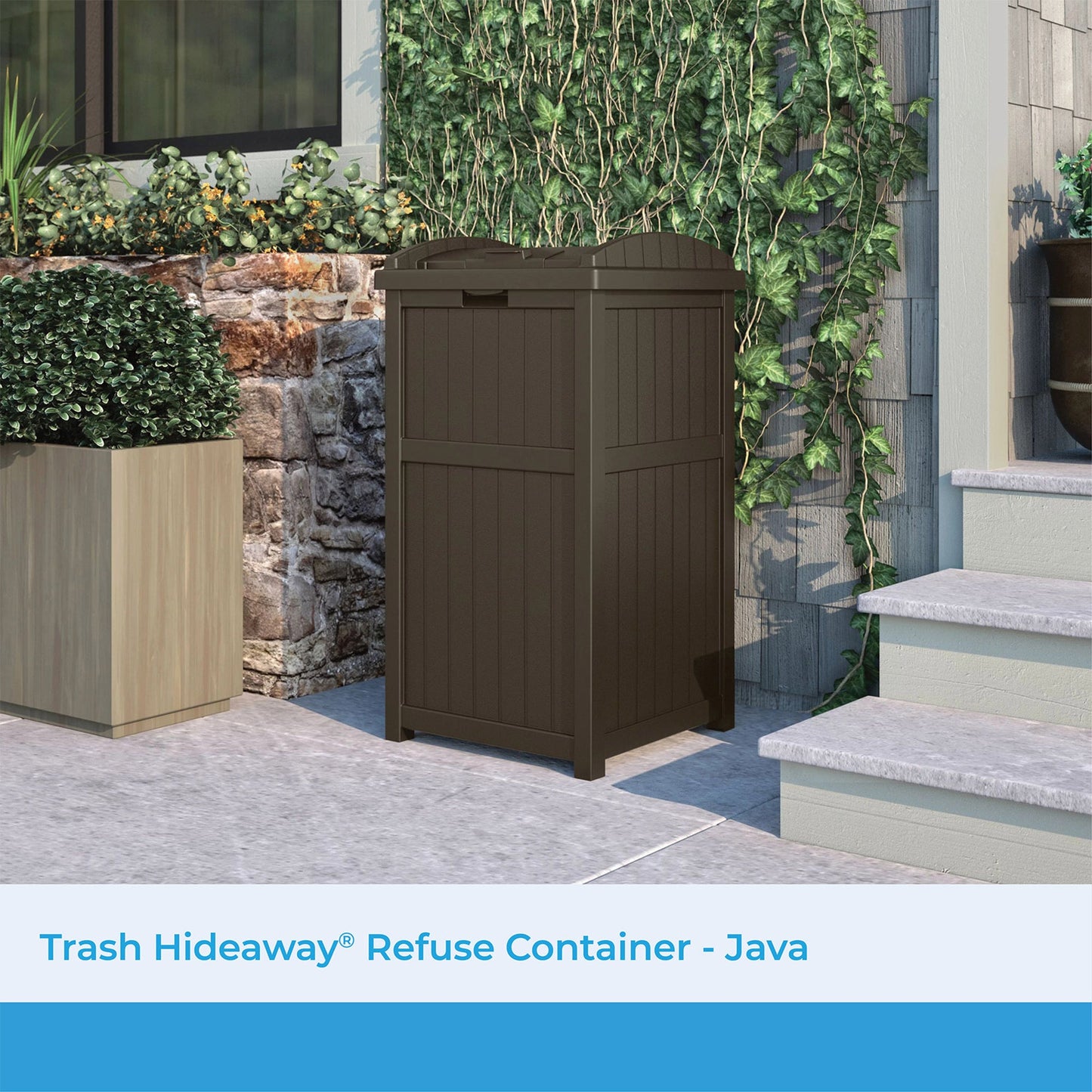 Suncast 33 Gal Hideaway Backyard Garbage Can with Secure Lid in Java Brown