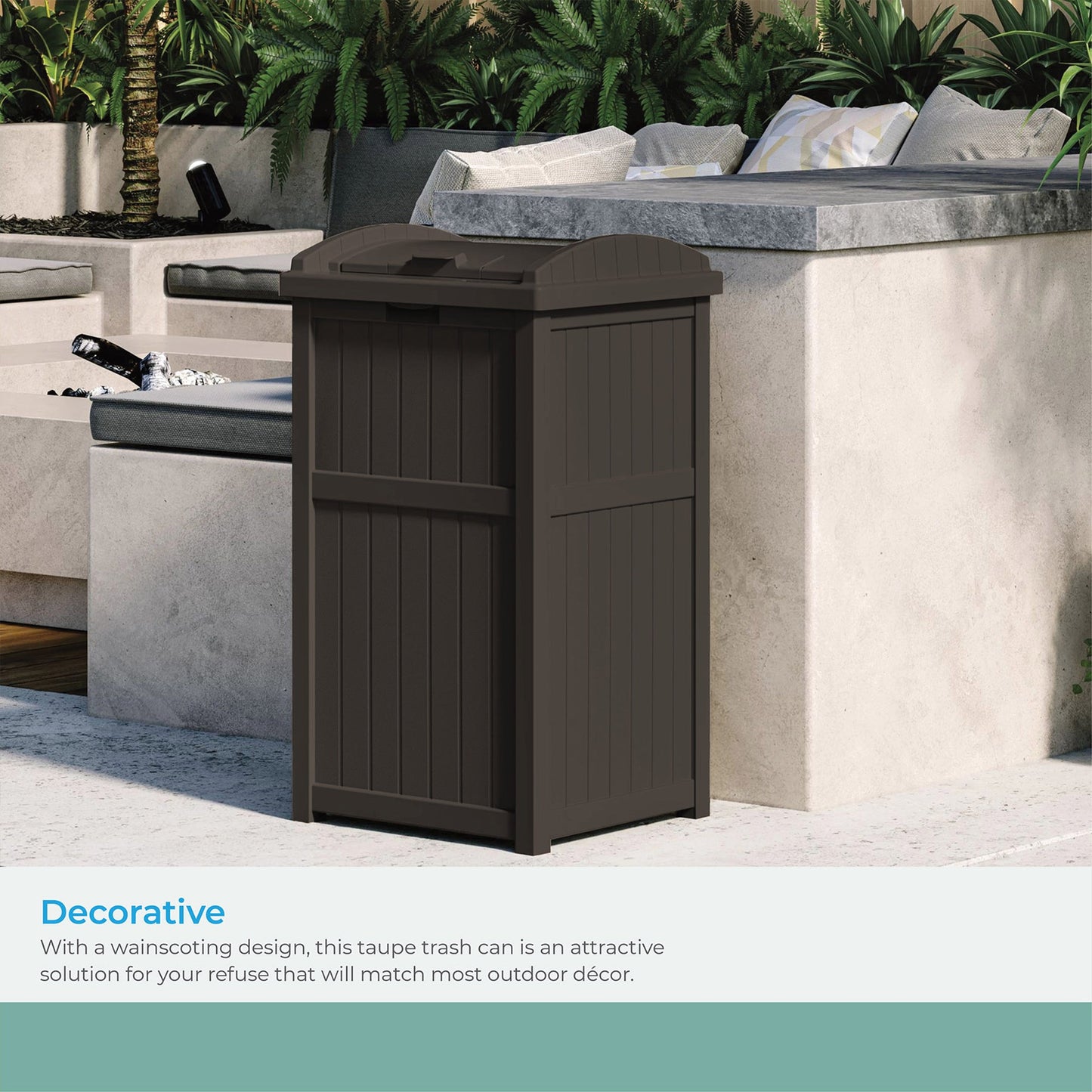 Suncast 33 Gal Hideaway Backyard Garbage Can with Secure Lid in Java Brown