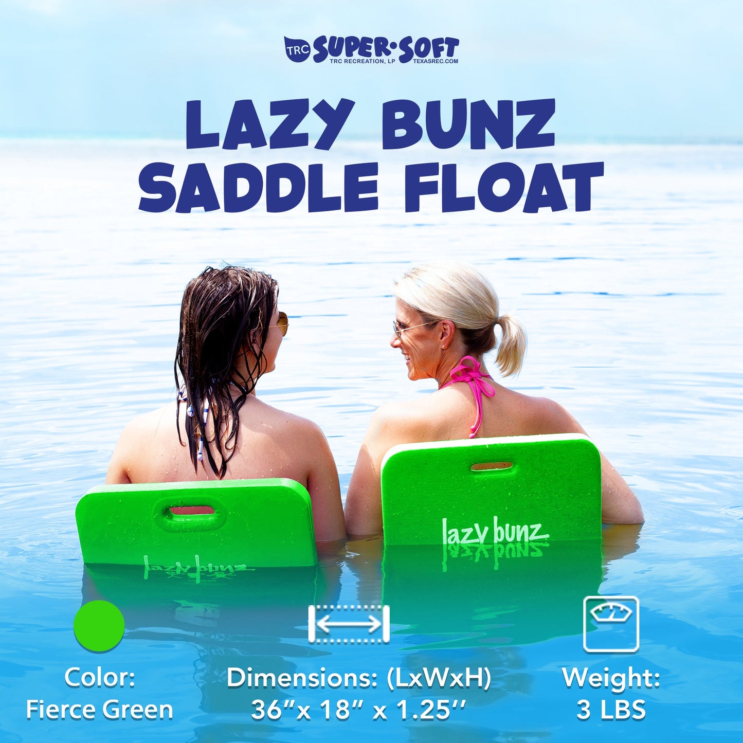 TRC Recreation Lazy Bunz Foam Water Saddle Swimming Pool Float in Fierce Green