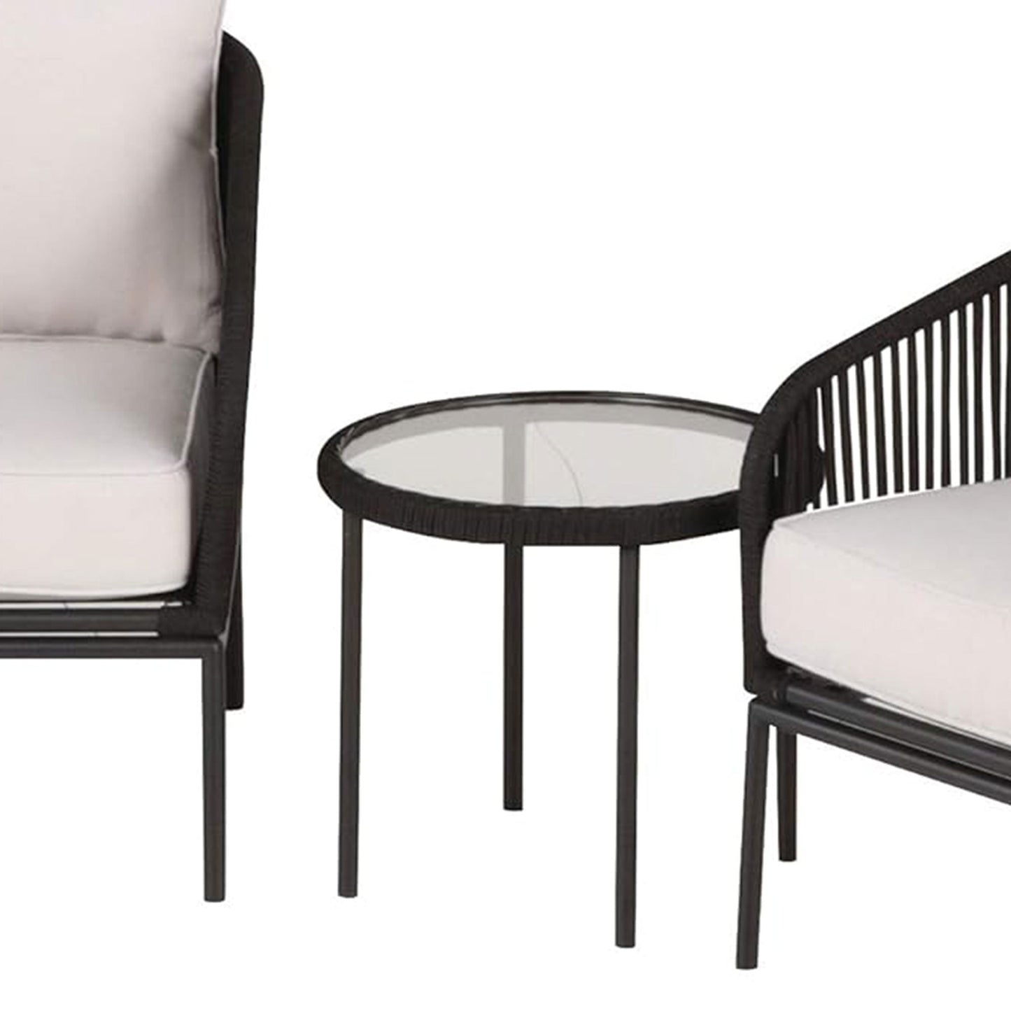 Four Seasons Courtyard Carrabelle 3 Piece Chat Set with Woven Rope Design in Black