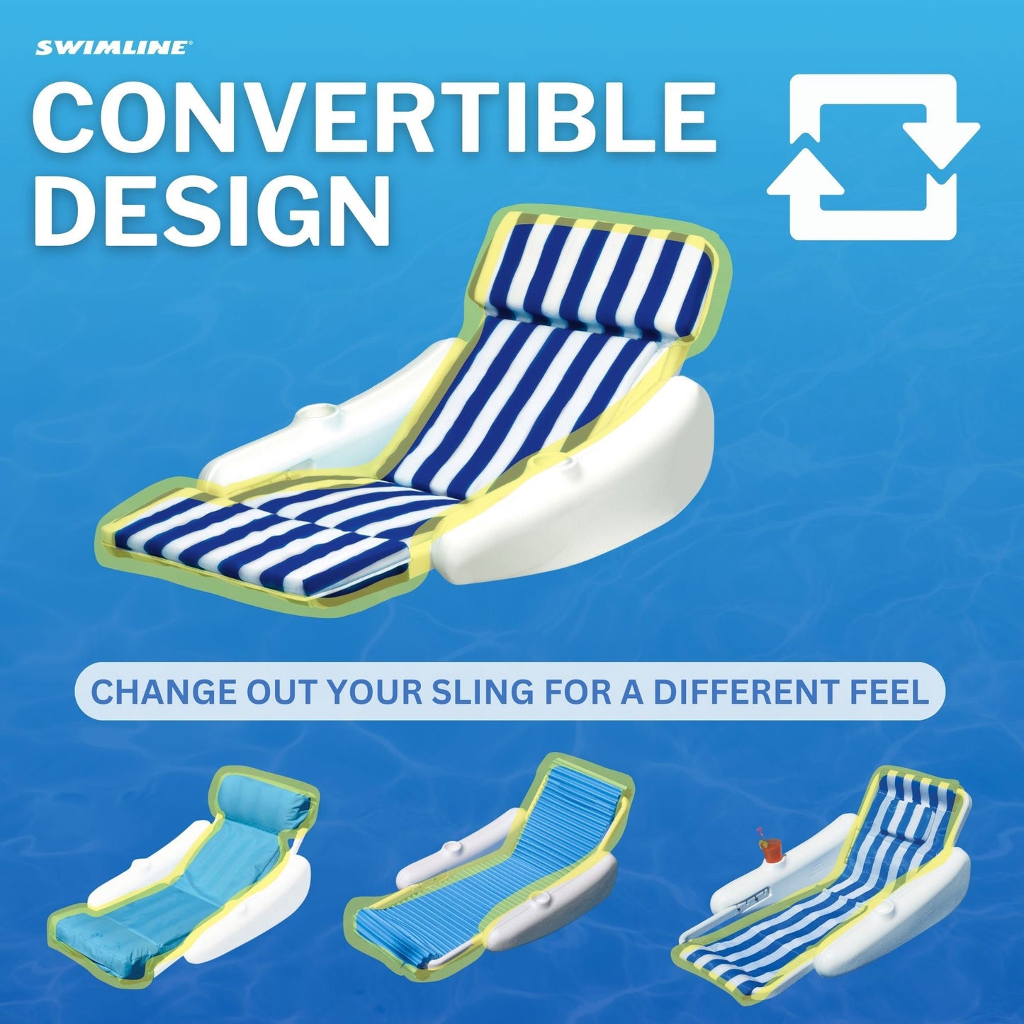 Swimline SunChaser Padded Floating Luxury Pool Lounge Sling Chair, Blue/White