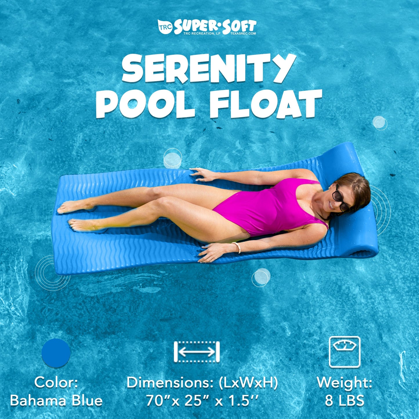 Bahama Blue TRC Recreation Serenity 1.5" Thick Vinyl Swimming Pool Float Mat