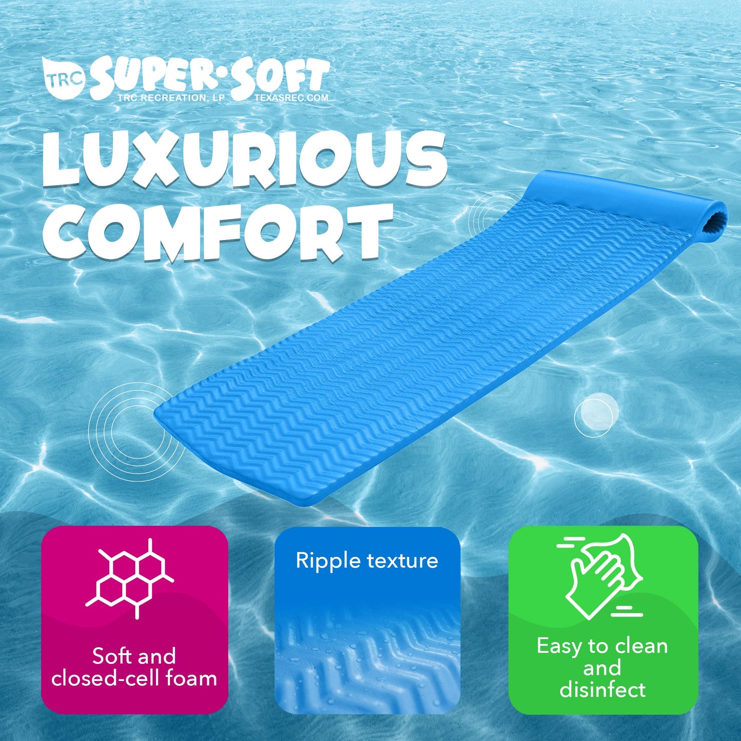 Bahama Blue TRC Recreation Serenity 1.5" Thick Vinyl Swimming Pool Float Mat