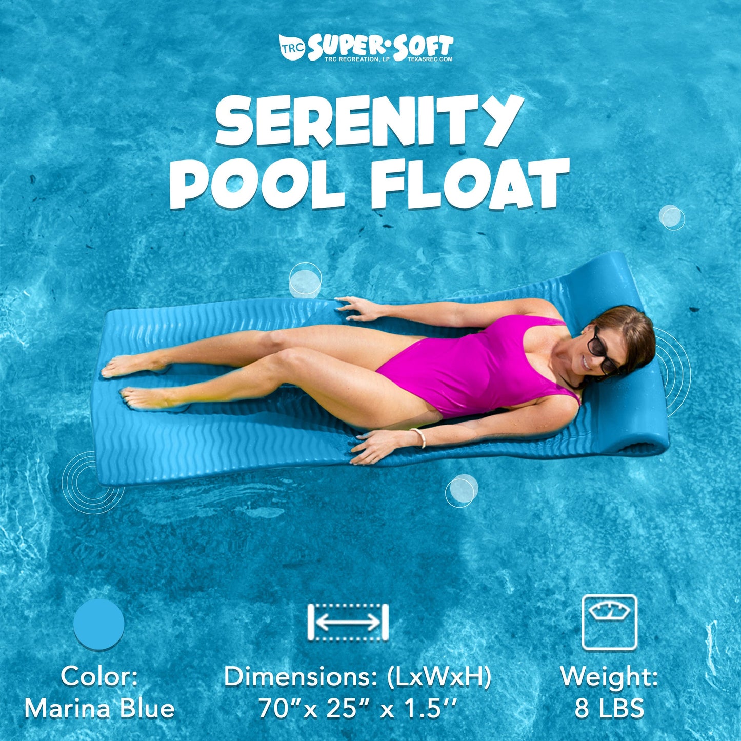 Marina Blue TRC Recreation Serenity 1.5" Thick Vinyl Swimming Pool Float Mat
