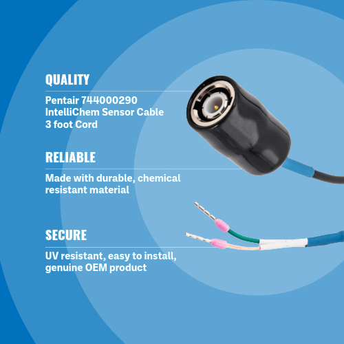 Pentair 744000290 IntelliChem Sensor Cable 3 foot Cord Blue Background