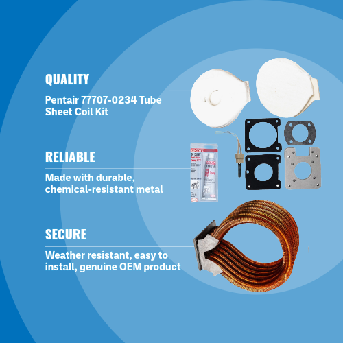 Pentair 77707-0234 Tube Sheet Coil Kit, 400K Heater Blue Background Specs Image