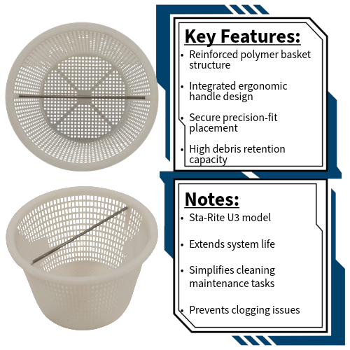 Pentair Sta-Rite U3 Skimmer Basket w/ Handle 08650-0007Z
