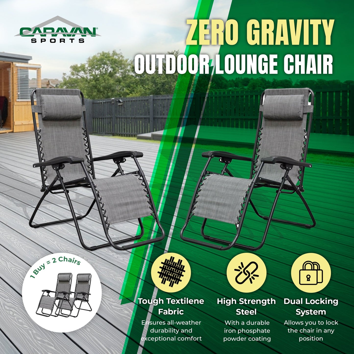 Caravan Infinity Zero Gravity Chair in Gray, 2 pack