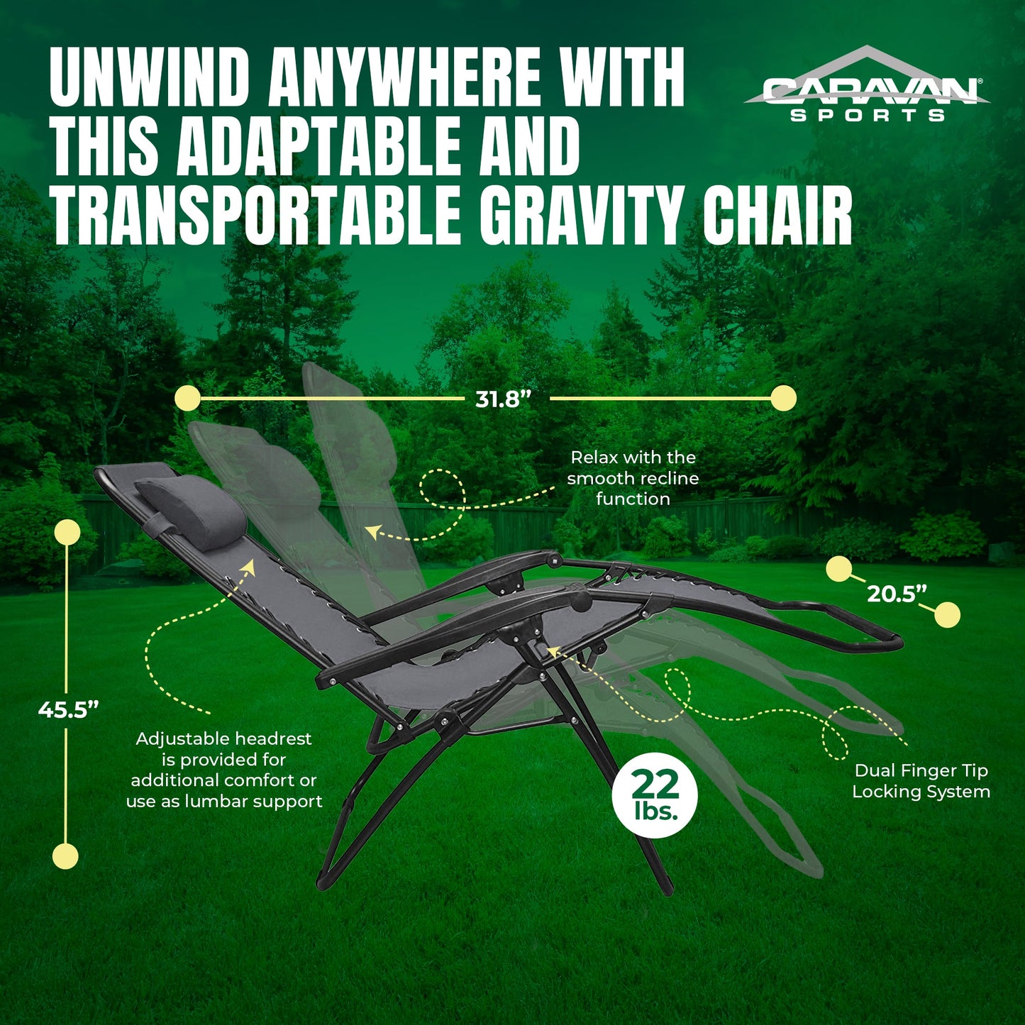Caravan Infinity Zero Gravity Chair in Gray, 2 pack