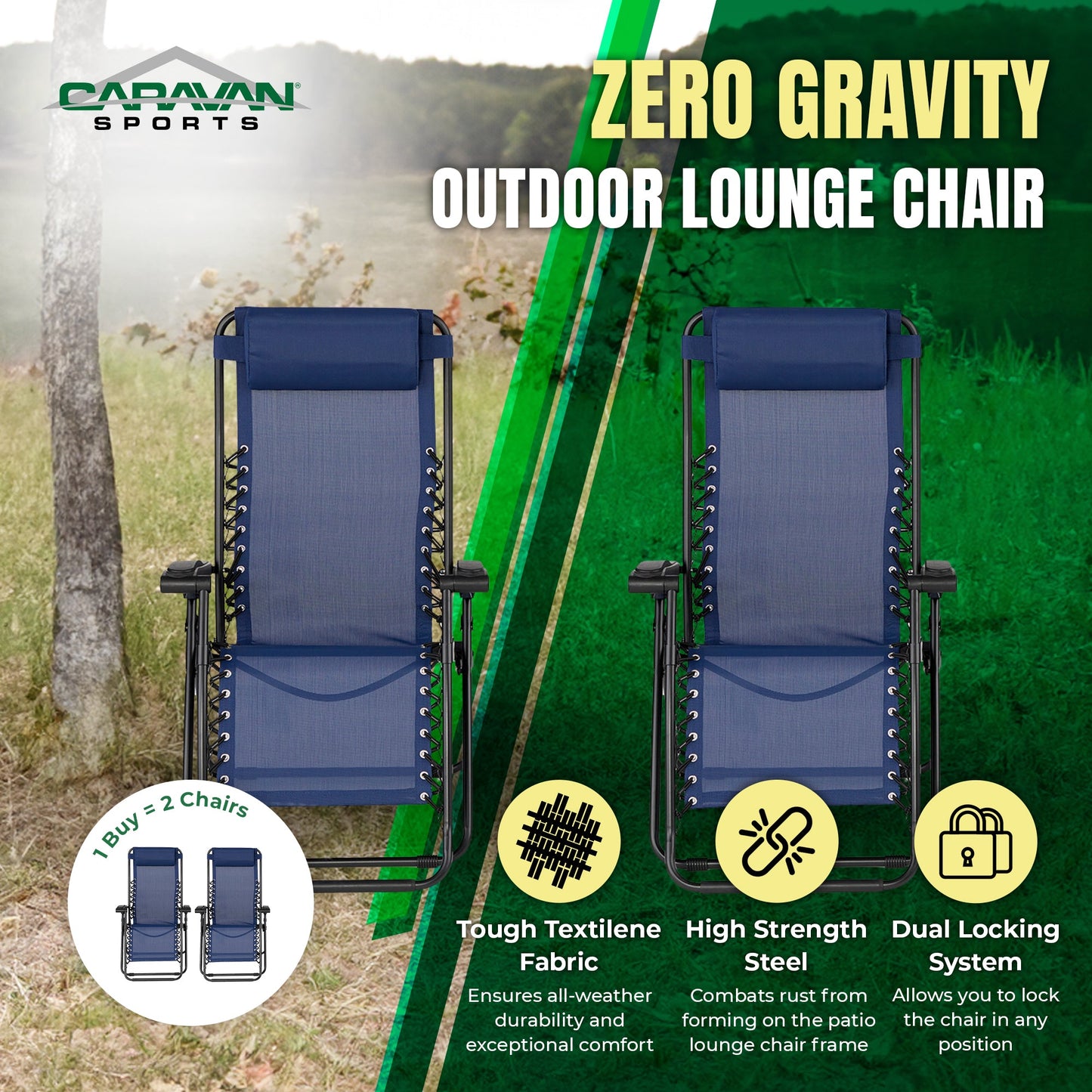 Caravan Sports Zero Gravity Chair in Blue, 2 pack