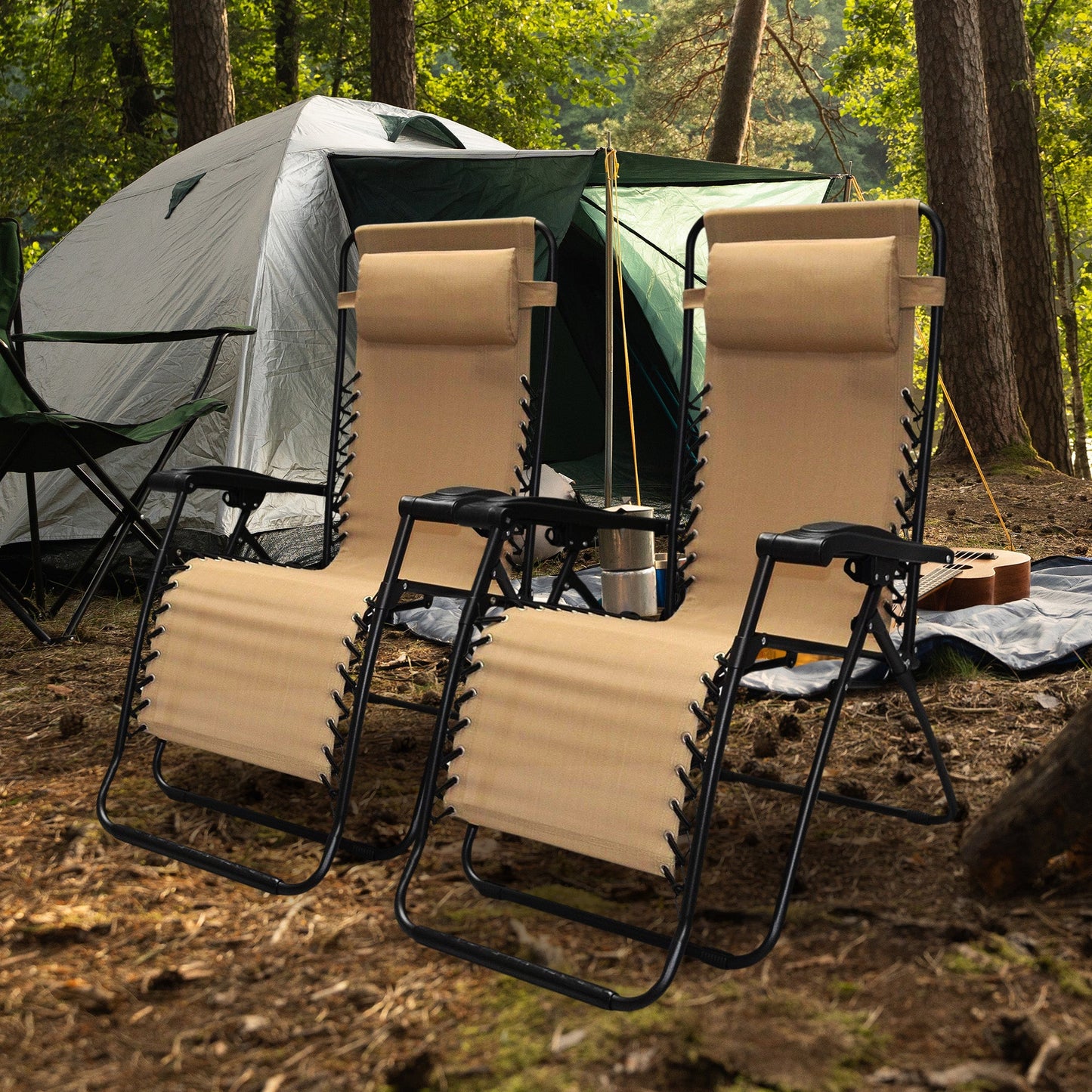 Caravan Sports Zero Gravity Folding Chair in Beige, 2 pack