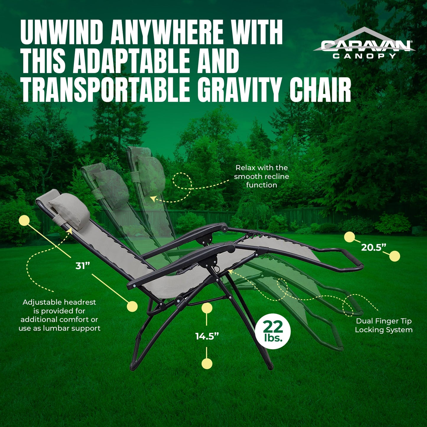 Caravan Infinity Zero Gravity Chair in Gray