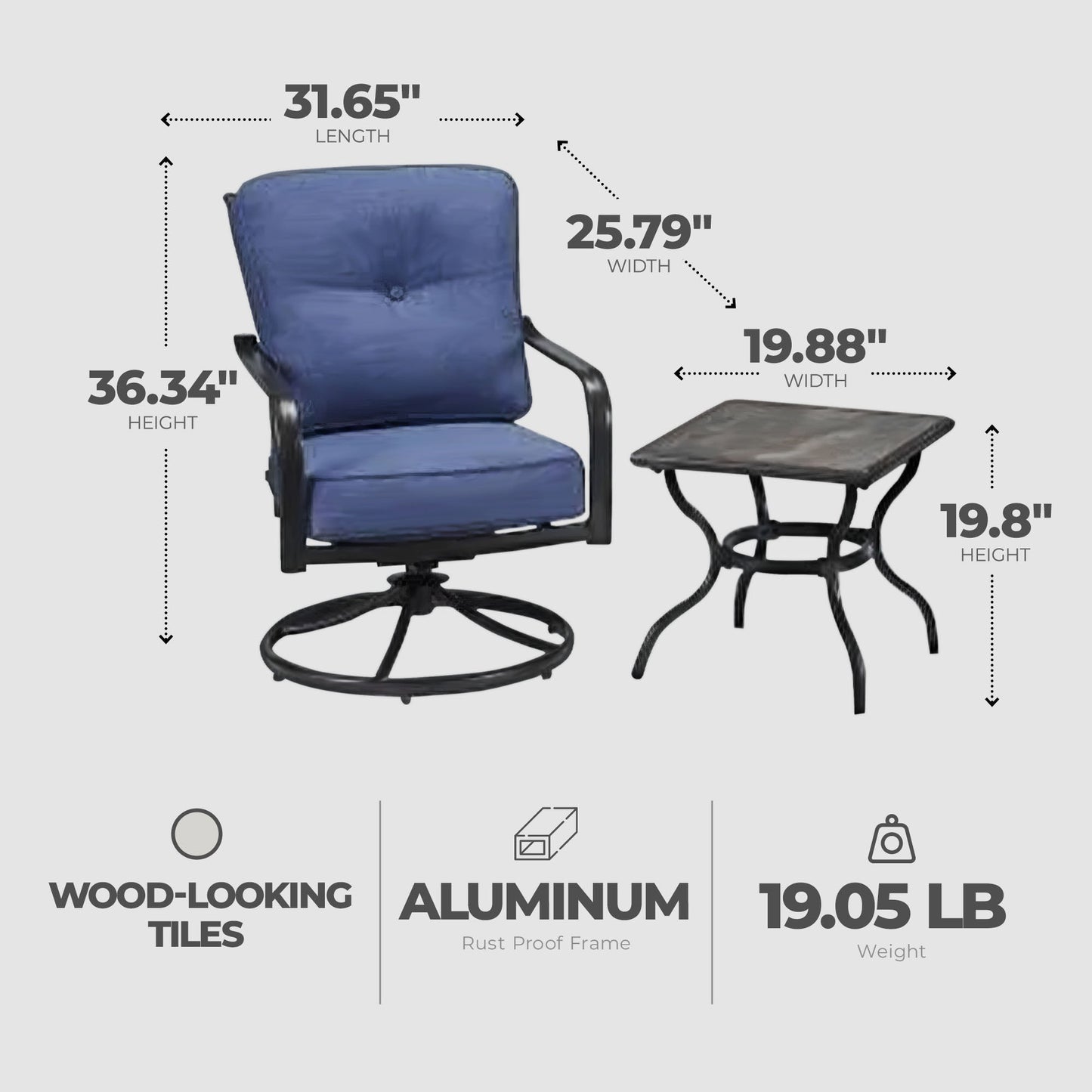 Four Seasons Courtyard Beaumont 3 Piece Deep Seating Patio Chat Set in Denim/Brown