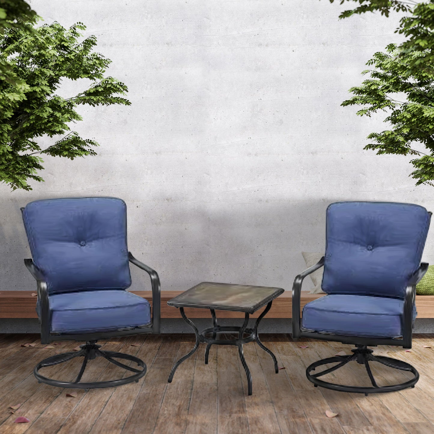 Four Seasons Courtyard Beaumont 3 Piece Deep Seating Patio Chat Set in Denim/Brown