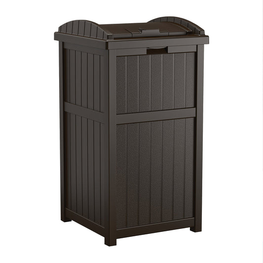 Suncast 33 Gal Hideaway Backyard Garbage Can with Secure Lid in Java Brown