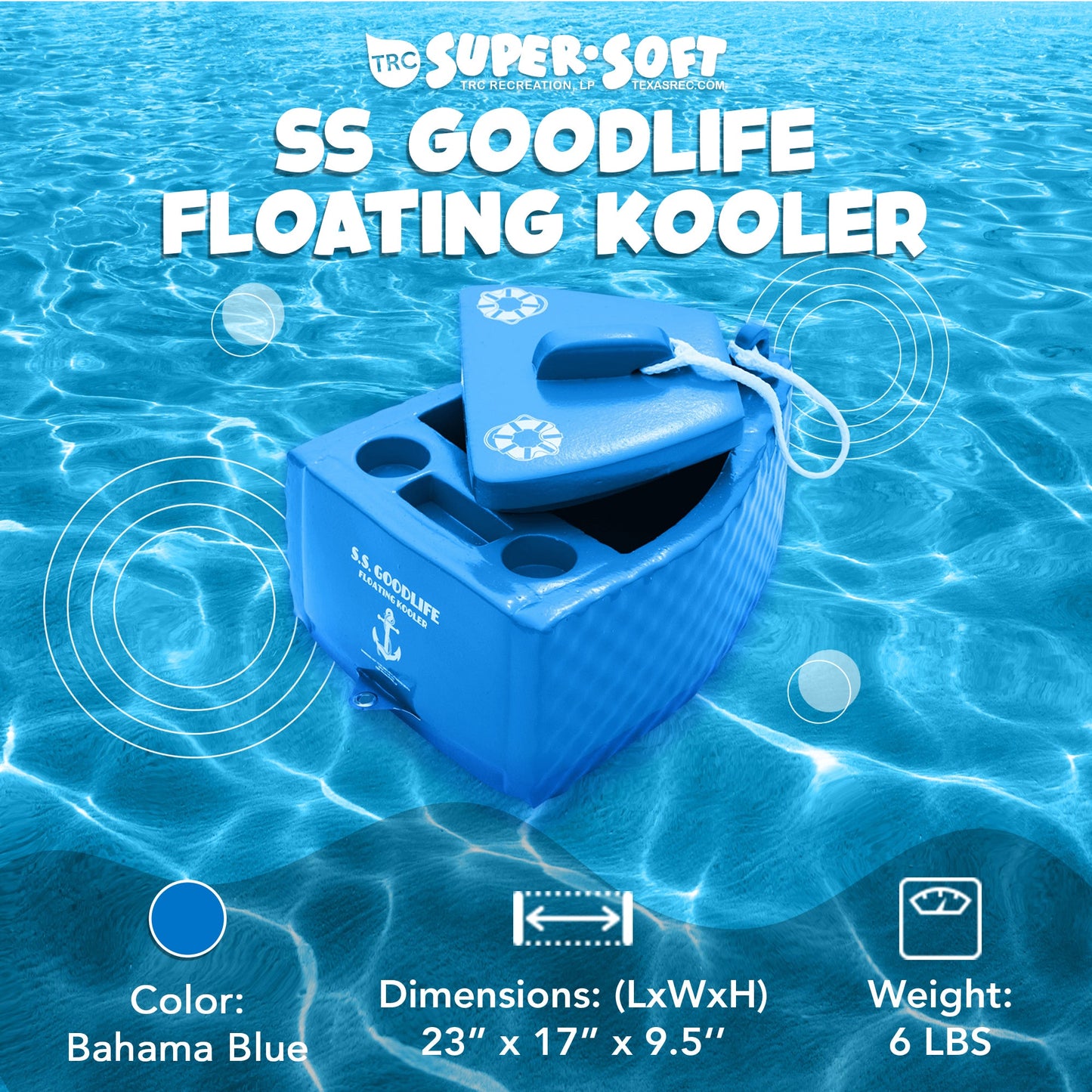 TRC Recreation Super Soft SS Goodlife Floating Kooler for Pool/Spa, Bahama Blue