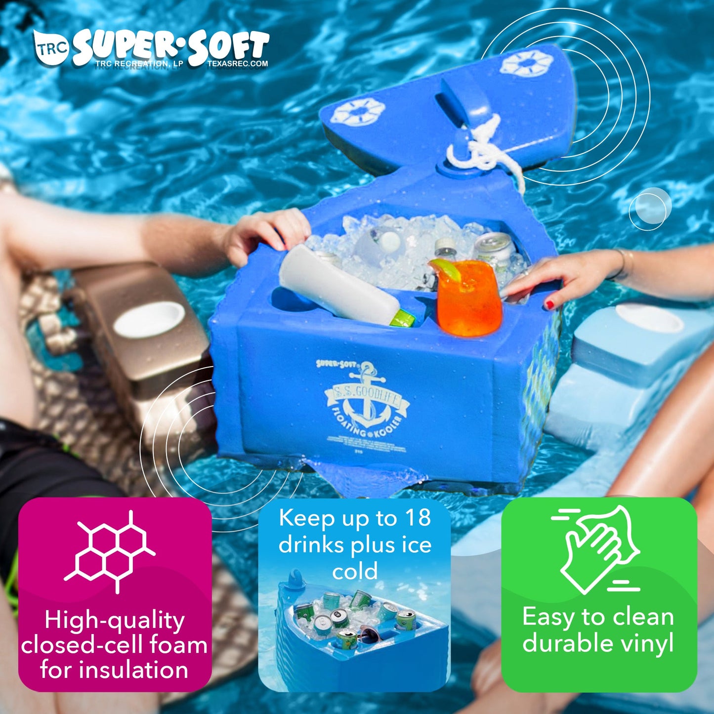 TRC Recreation Super Soft SS Goodlife Floating Kooler for Pool/Spa, Bahama Blue