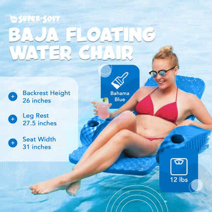 TRC Recreation Folding Baja Chair Swimming Pool Float Armchair, Bahama Blue