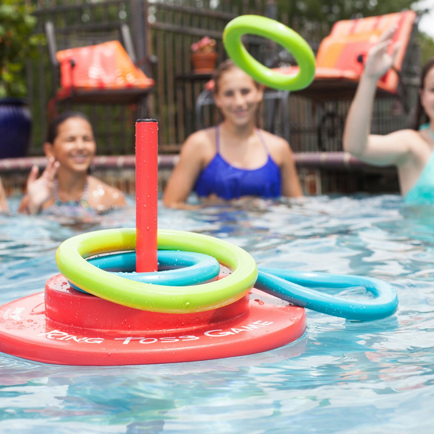 TRC Recreation Floating Foam Ring Toss Swimming Pool Game with 4 Rings, Orange