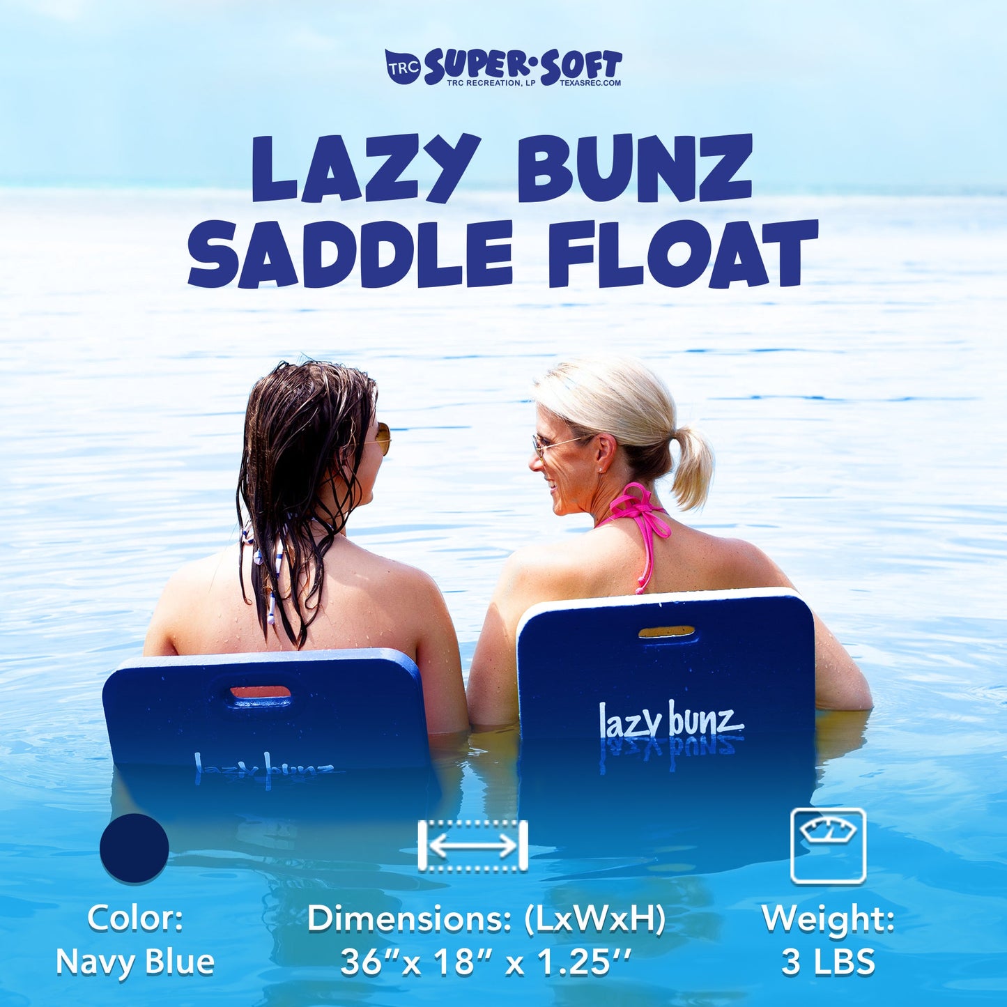 TRC Recreation Lazy Bunz Foam Saddle Swimming Pool Lounger, Navy Blue (2 Pack)