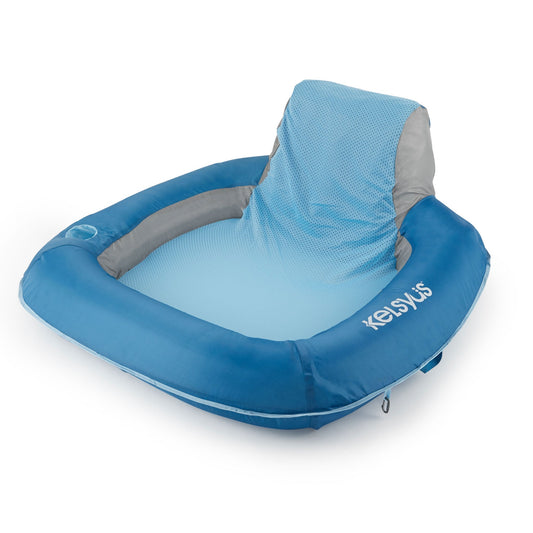 Kelsyus Floating Pool Lounger Inflatable Chair with Cup Holder & Clips, Blue