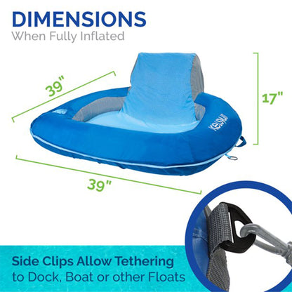 Kelsyus Floating Pool Lounger Inflatable Chair with Cup Holder & Clips, Blue