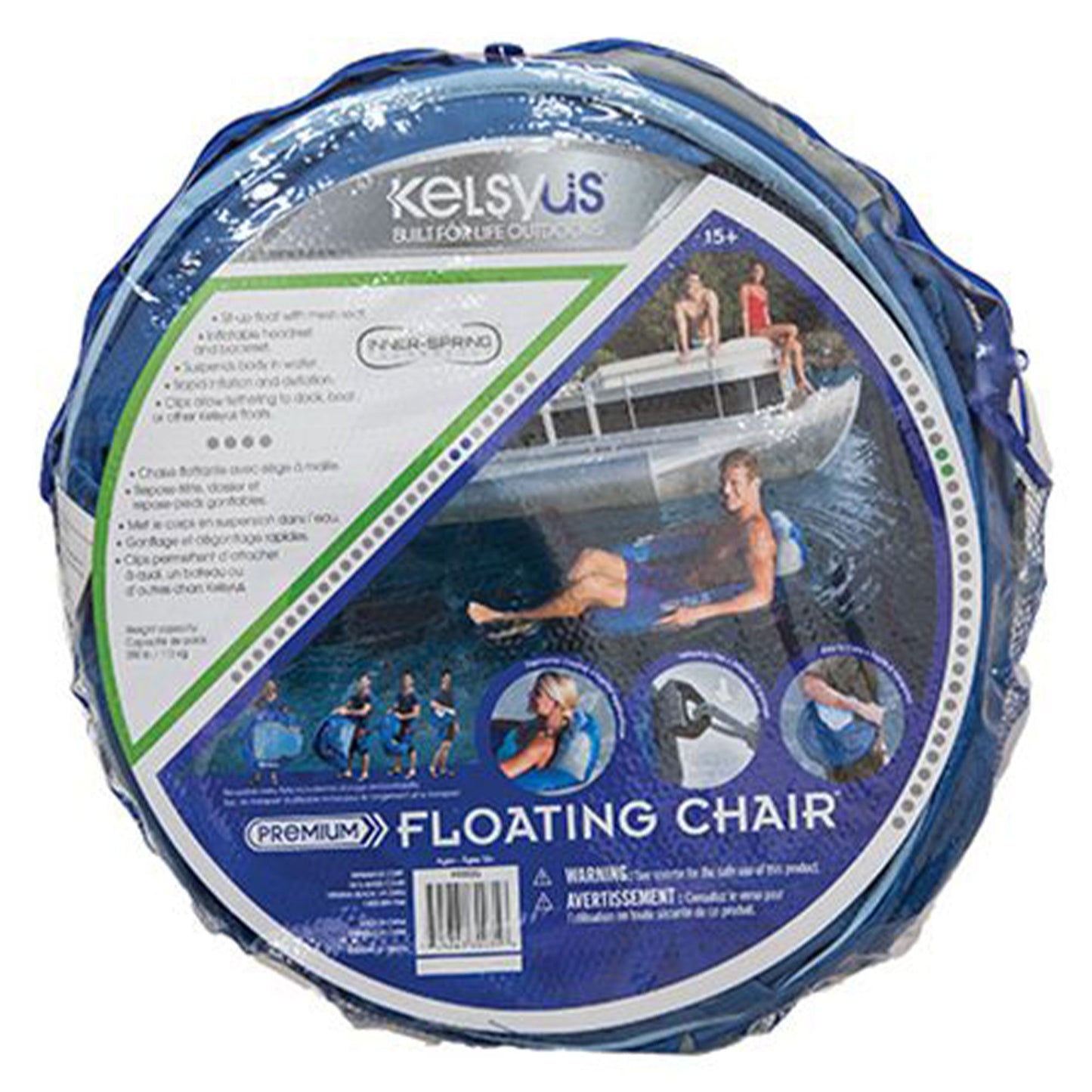 Kelsyus Floating Pool Lounger Inflatable Chair with Cup Holder & Clips, Blue