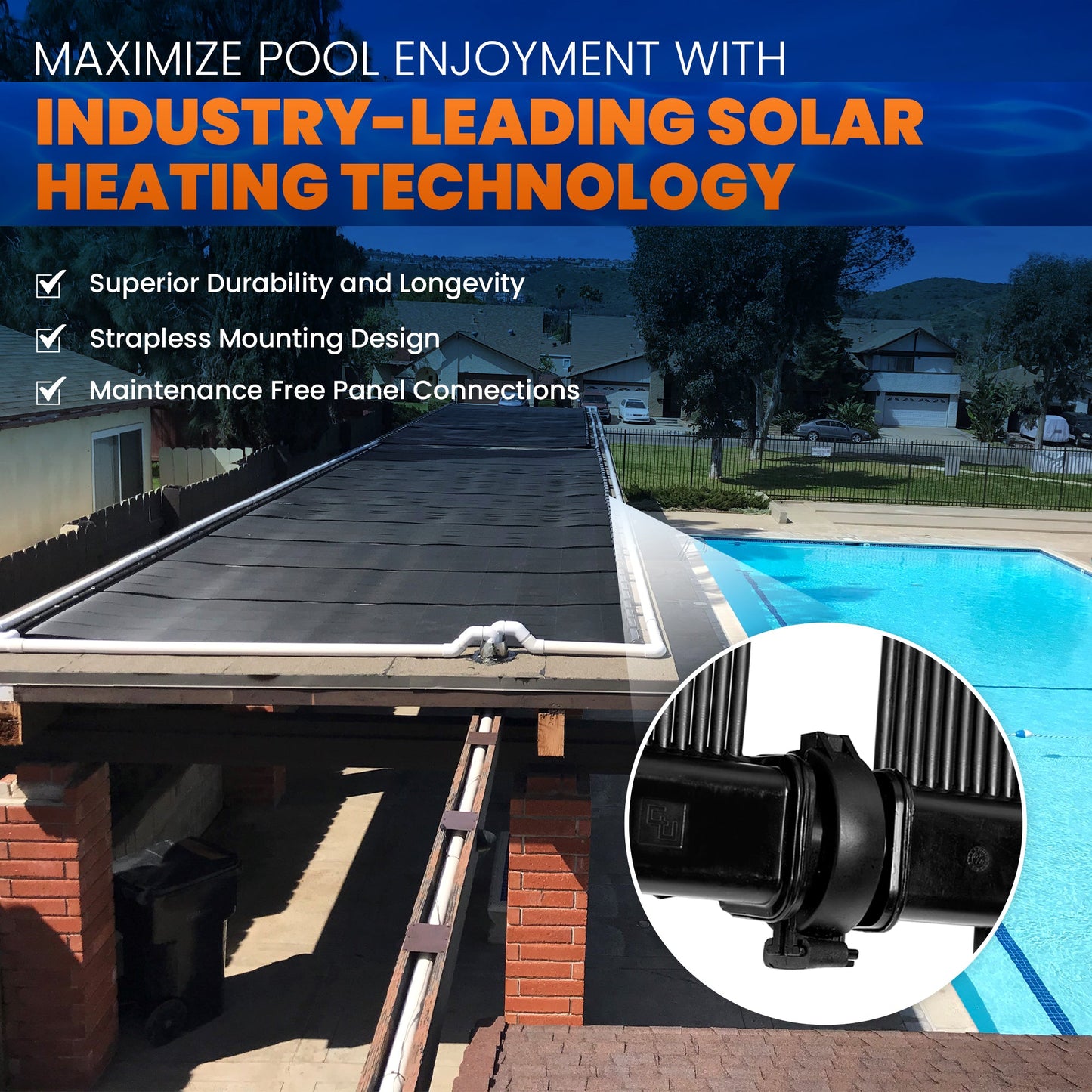 SwimJoy Industrial Grade Solar Pool Heater Panel - High-Wind Mounting Security