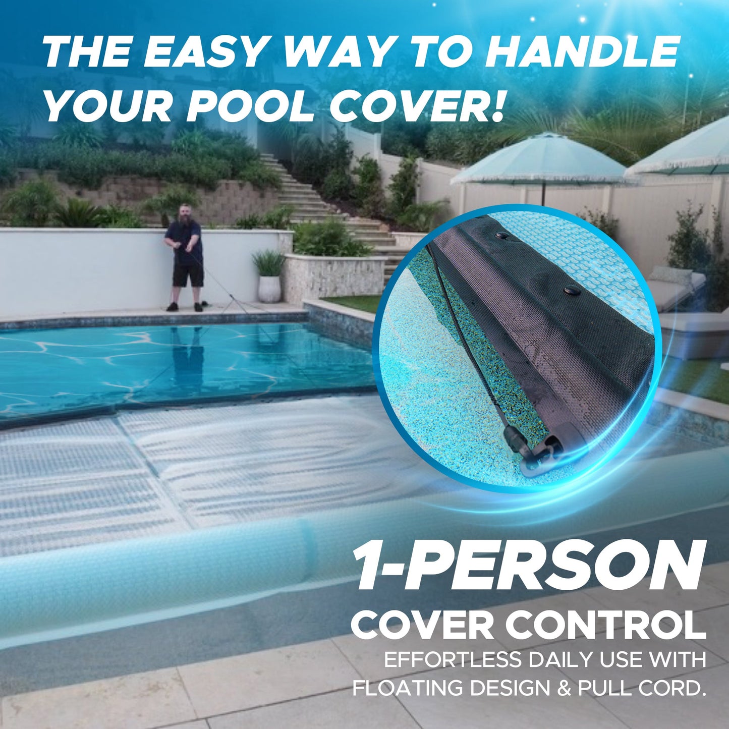 Floating Leading Edge With Pull Cord For GeoBubble Pool Covers - Take Your Pool Cover On & Off With Ease!