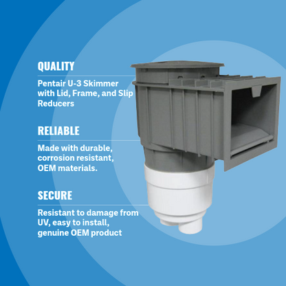 Pentair 08650-6404 Gray U-3 Skimmer with Lid, Frame, and Slip Reducers
