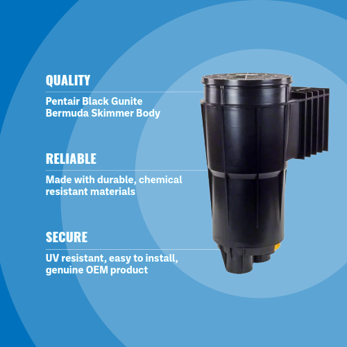 Pentair 506365 Black Gunite Bermuda 2" Slip Port Skimmer Body With Lid Blue Background Specs Image