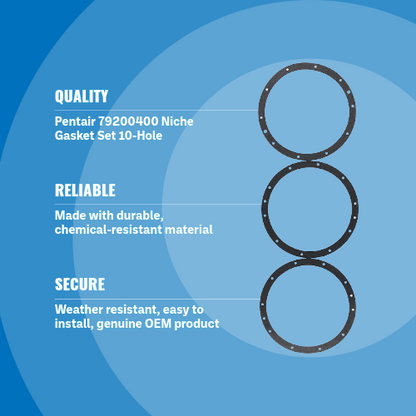 Pentair 79200400 Niche Gasket Set 10-Hole Blue Background With Layered Specs 