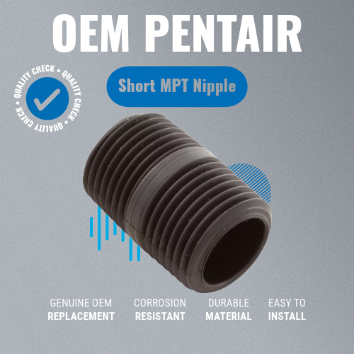 Pentair 1/2" Short MPT Nipple R172256 Grey background Key Features