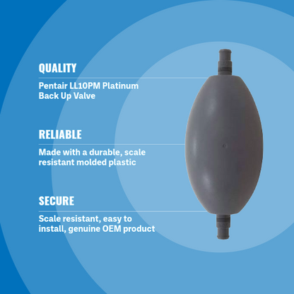 Pentair LL10PM Platinum Back Up Valve Blue Background Specs Image