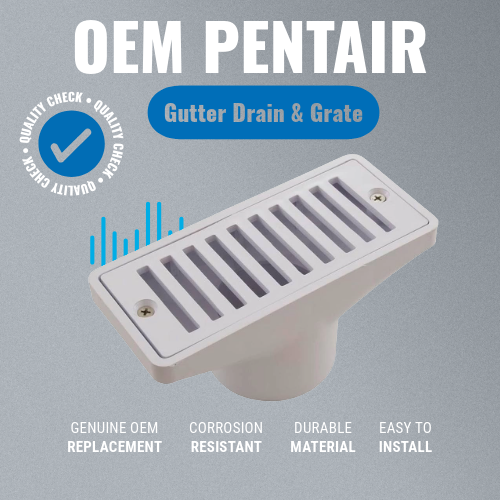 Pentair 542039 2-1/2" x 6" White Gutter Drain & Grate Grey Background Key Features