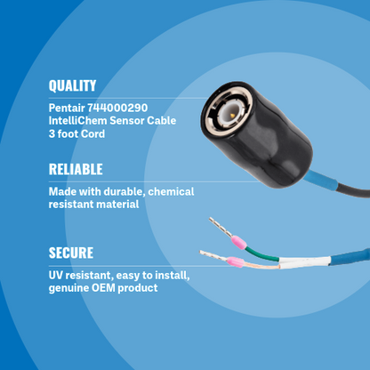 Pentair 744000290 IntelliChem Sensor Cable 3 foot Cord Blue Background