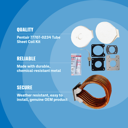 Pentair 77707-0234 Tube Sheet Coil Kit, 400K Heater Blue Background Specs Image