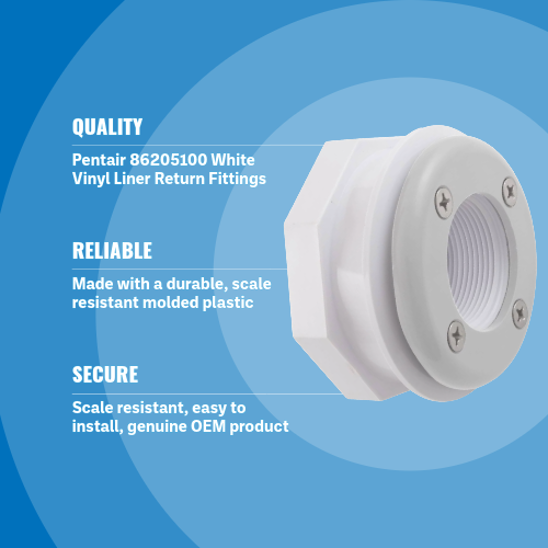 Pentair 86205100 White 1-1/2" Vinyl Liner Return Fittings  Blue Background