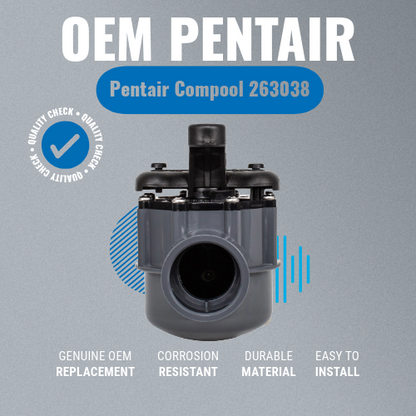 Pentair Compool 263038 2-Way 1.5" PVC Diverter Valve Grey Background 