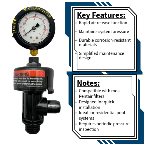 Pentair High Flow Air Relief Valve 98209800 Notes and key Features