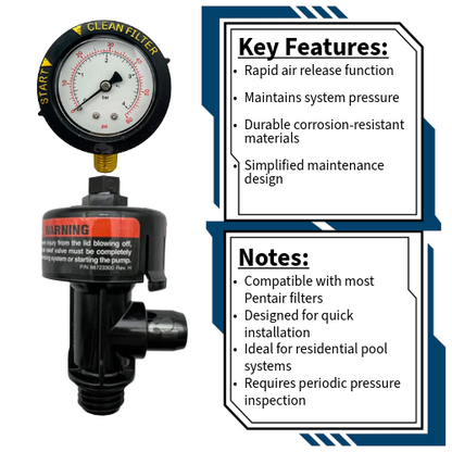 Pentair High Flow Air Relief Valve 98209800 Notes and key Features