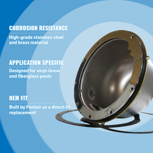 Pentair 78232500 Large Stainless Steel Light Niche, 1" Rear Hub Highlights