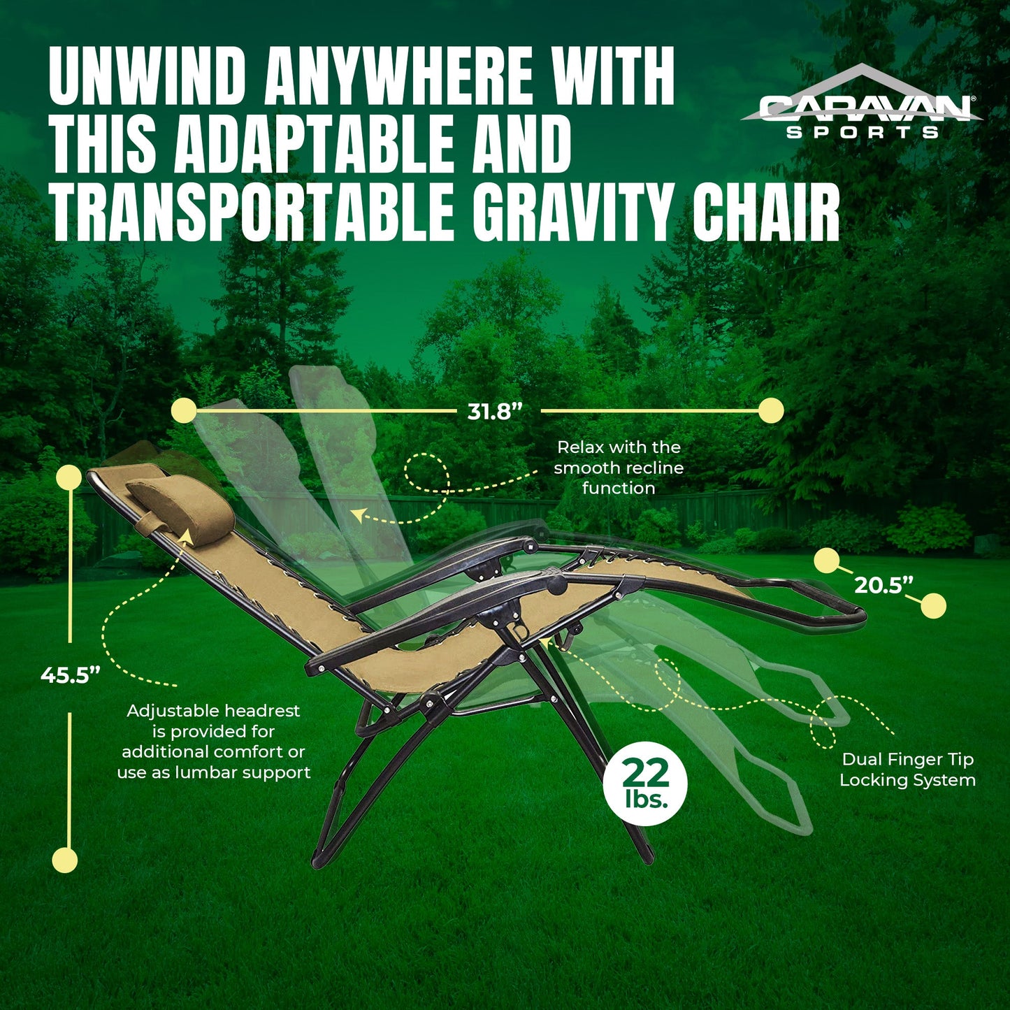 Caravan Sports Zero Gravity Folding Chair in Beige, 2 pack