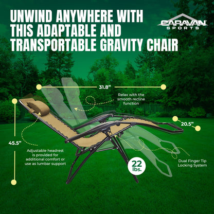 Caravan Sports Zero Gravity Folding Chair in Beige, 2 pack