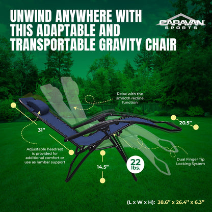 Caravan Sports Zero Gravity Chair in Blue, 2 pack