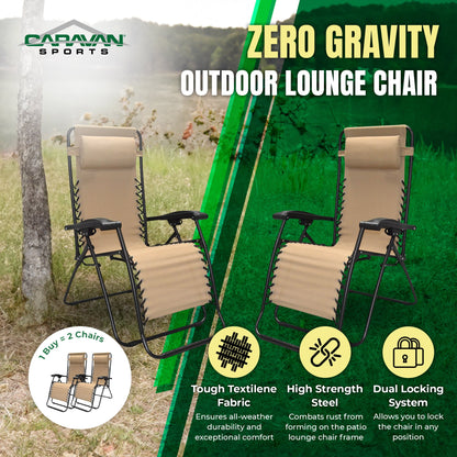 Caravan Sports Zero Gravity Folding Chair in Beige, 2 pack