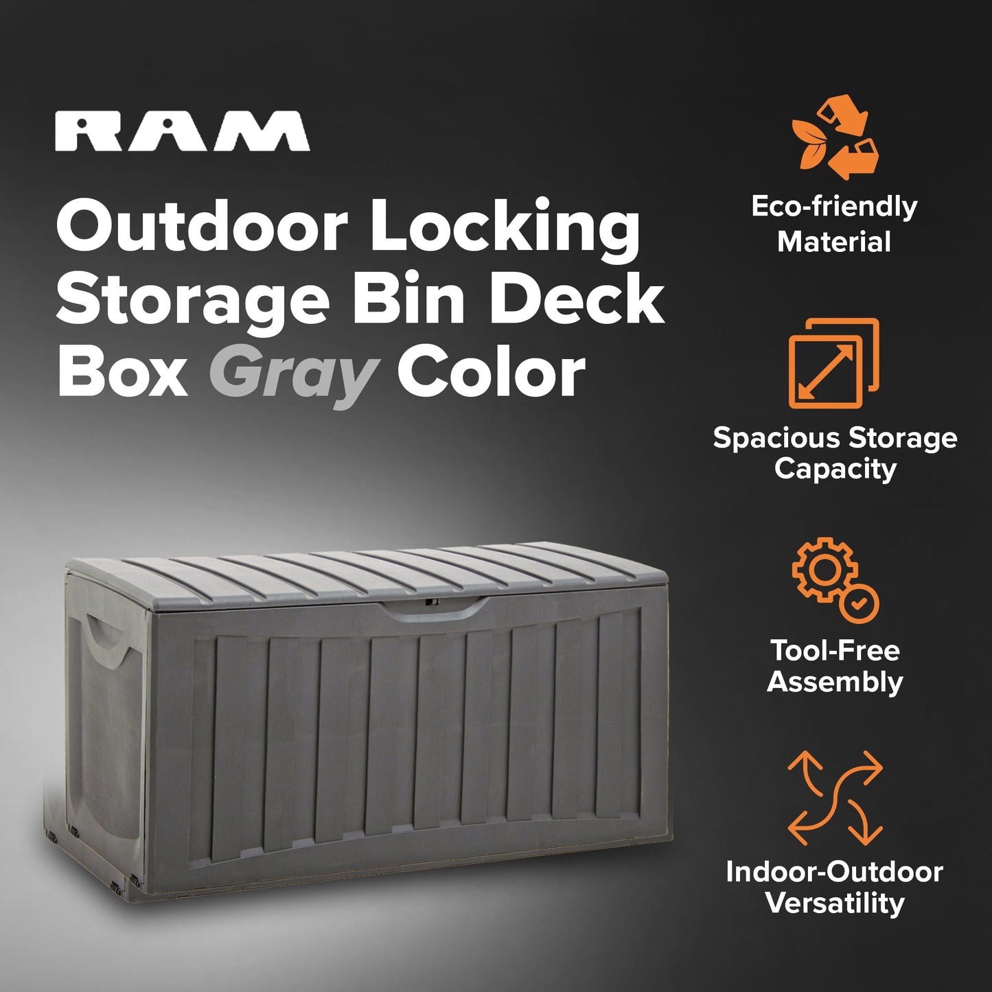 Ram Plastic 90 Gal Outdoor Locking Storage Bin Deck Box in Gray