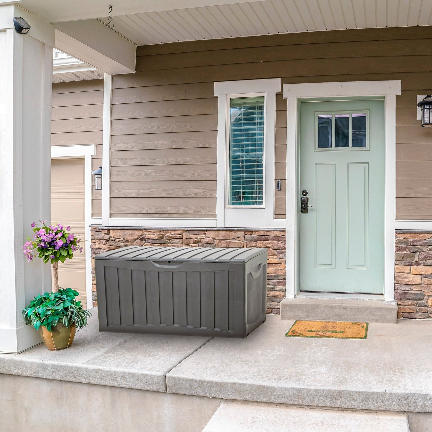 Ram Plastic 90 Gal Outdoor Locking Storage Bin Deck Box in Gray